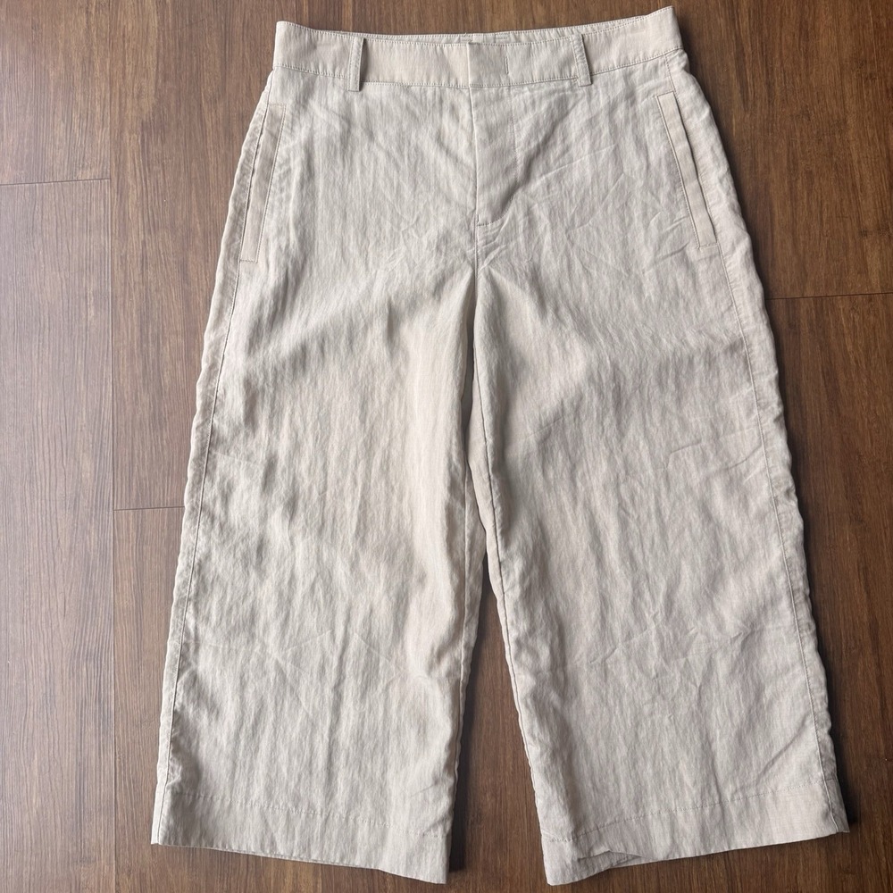 VINCE Wide Leg Crop Pants Womens 2 Khaki Linen High Waisted